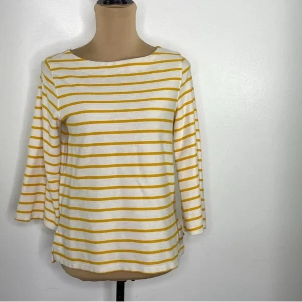 Old Navy Sailor Boat Neck Top Bell 3/4 Sleeves White Yellow Cotton Small